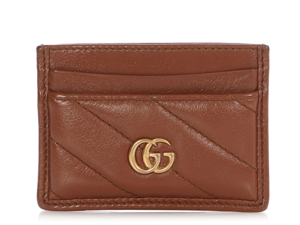 Gucci Brown Matelassé GG Marmont Card Case