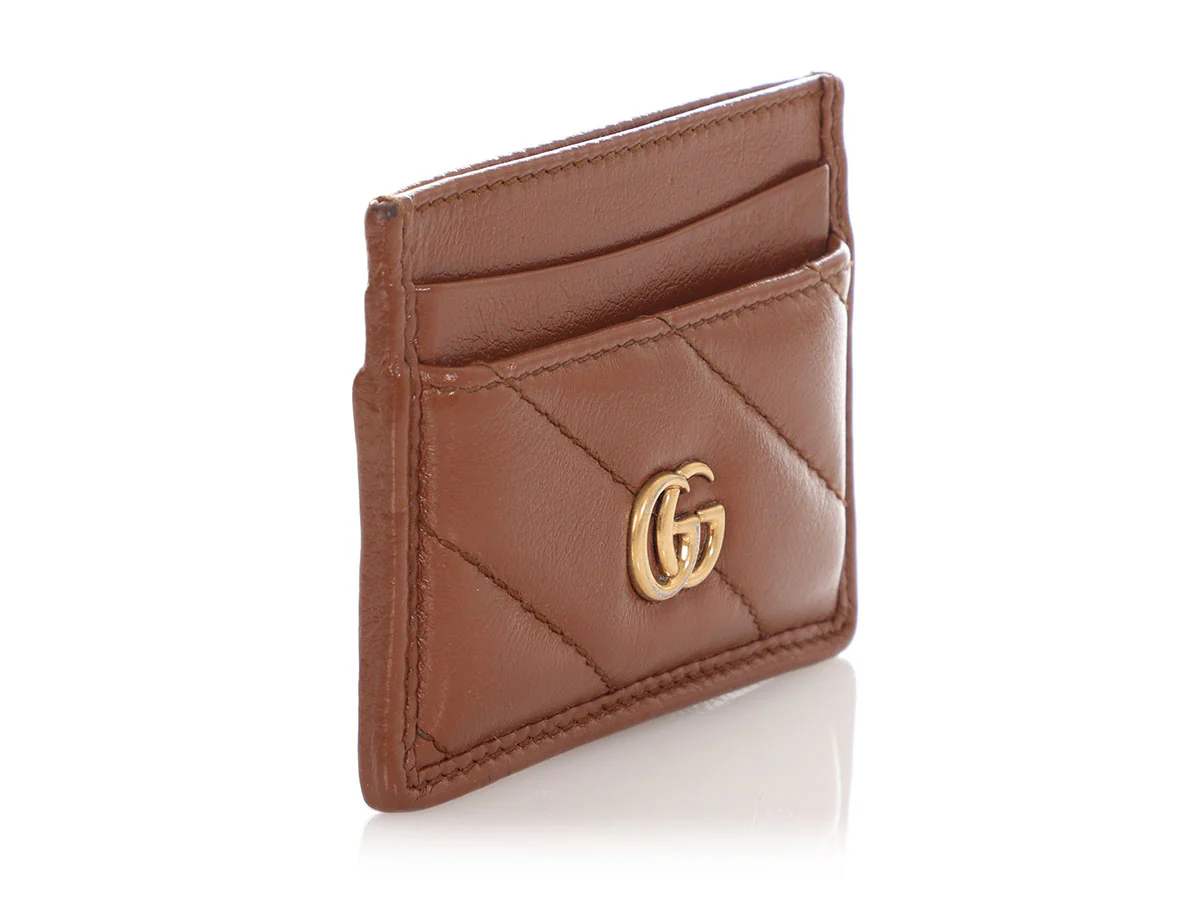 Gucci Brown Matelassé GG Marmont Card Case - Image 4