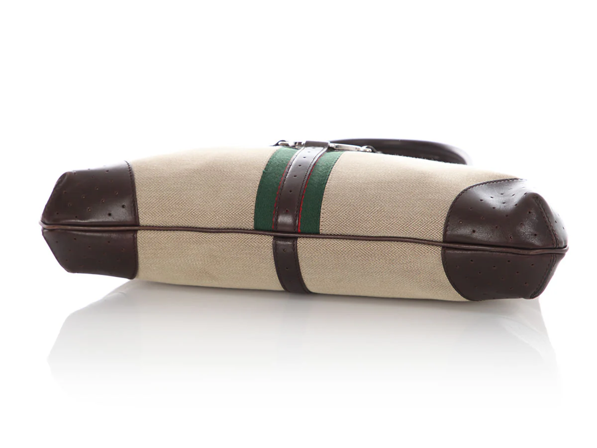 Gucci Beige and Brown Web Canvas Reins Shoulder Bag - Image 6