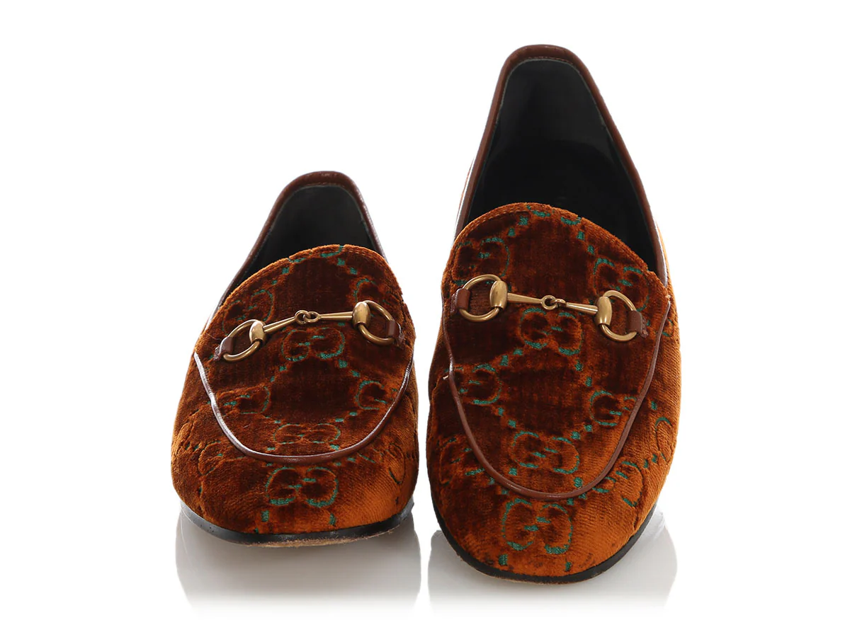 Gucci Brown Velvet Horsebit Jordaan Loafers - Image 2