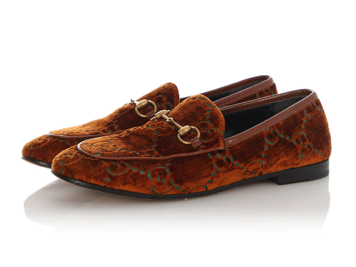 Gucci Brown Velvet Horsebit Jordaan Loafers - Image 3