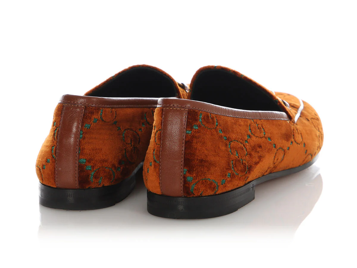 Gucci Brown Velvet Horsebit Jordaan Loafers - Image 4