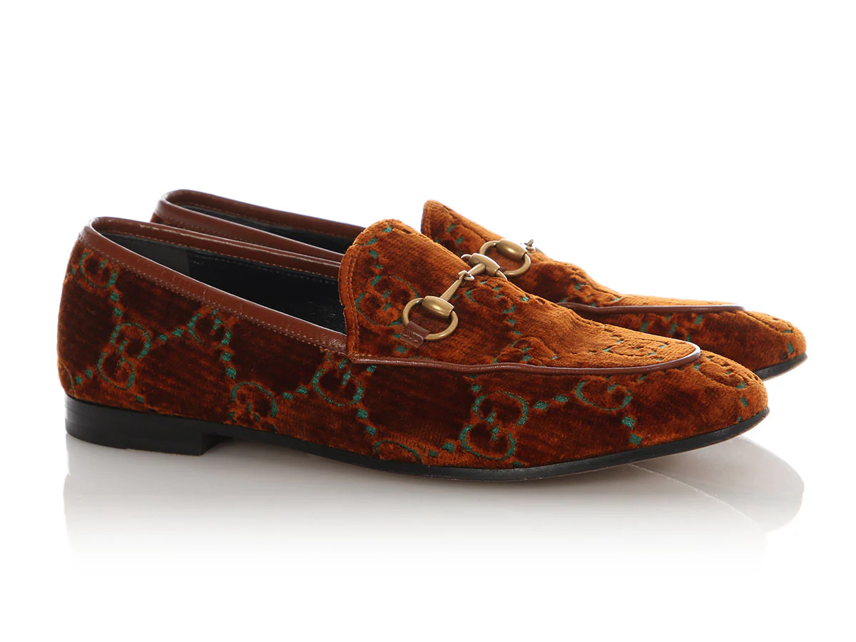 Gucci Brown Velvet Horsebit Jordaan Loafers - Image 5