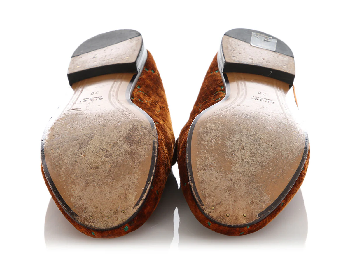 Gucci Brown Velvet Horsebit Jordaan Loafers - Image 6