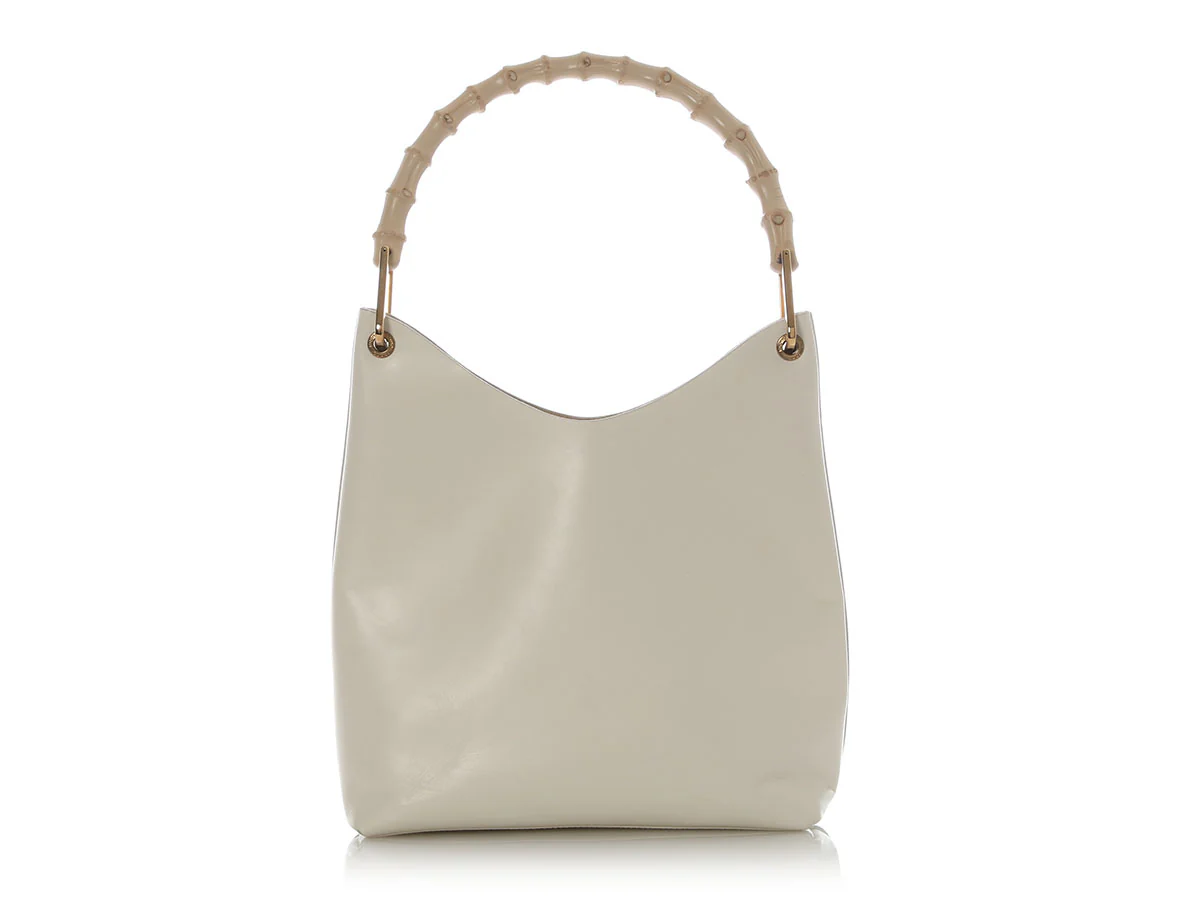 Gucci White Leather Bamboo Handle Tote - Image 5