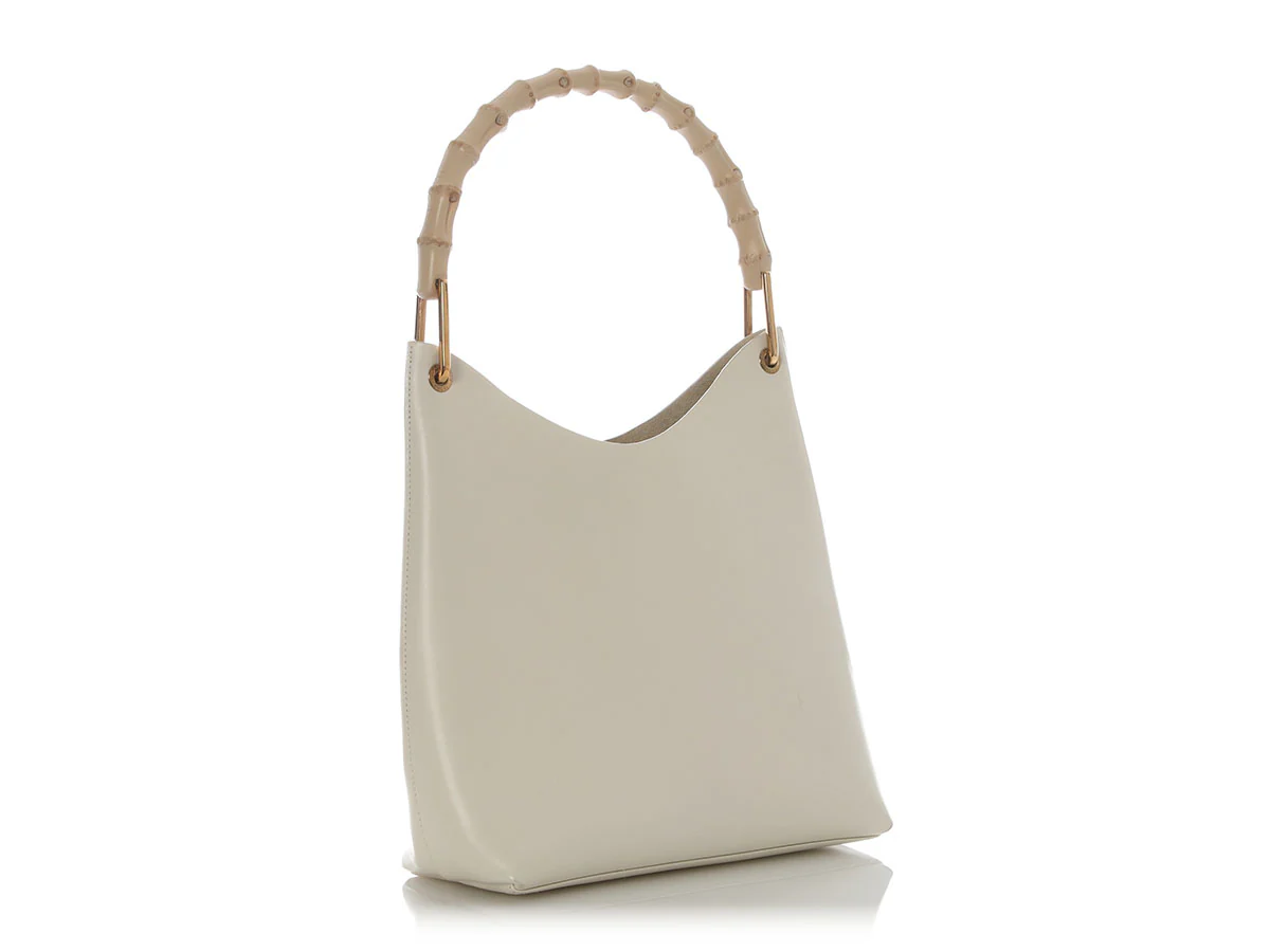 Gucci White Leather Bamboo Handle Tote - Image 6