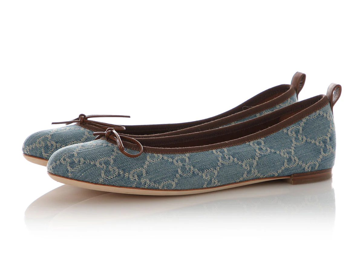 Gucci Blue GG Denim Ballet Flats - Image 3