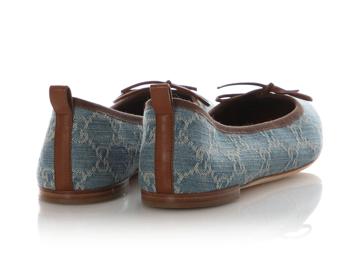 Gucci Blue GG Denim Ballet Flats - Image 4
