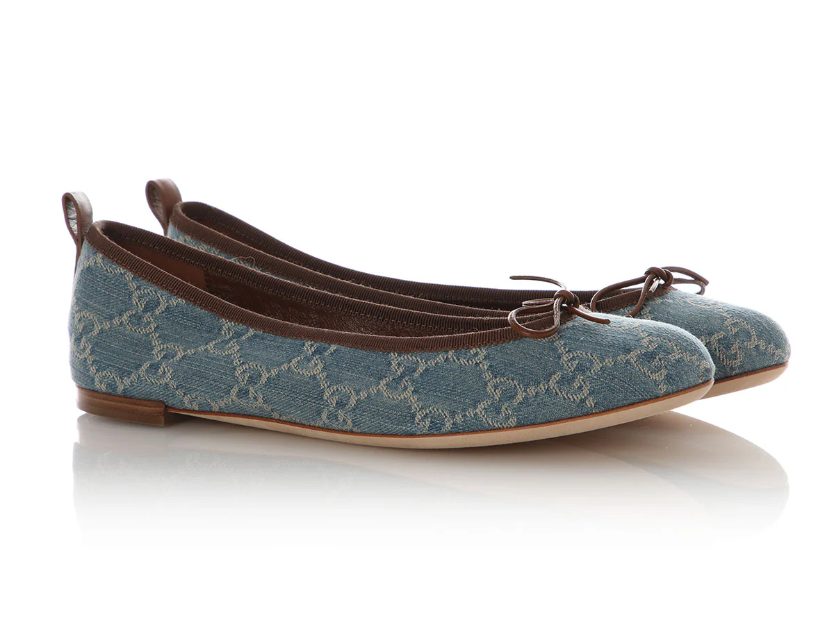 Gucci Blue GG Denim Ballet Flats - Image 5