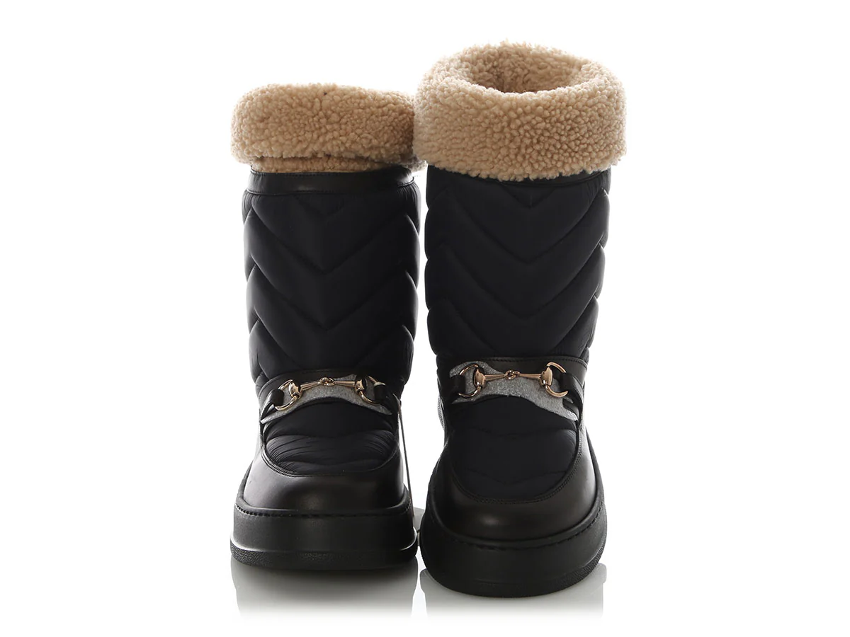 Gucci Black Nylon and Shearling Winter Boots - Image 2