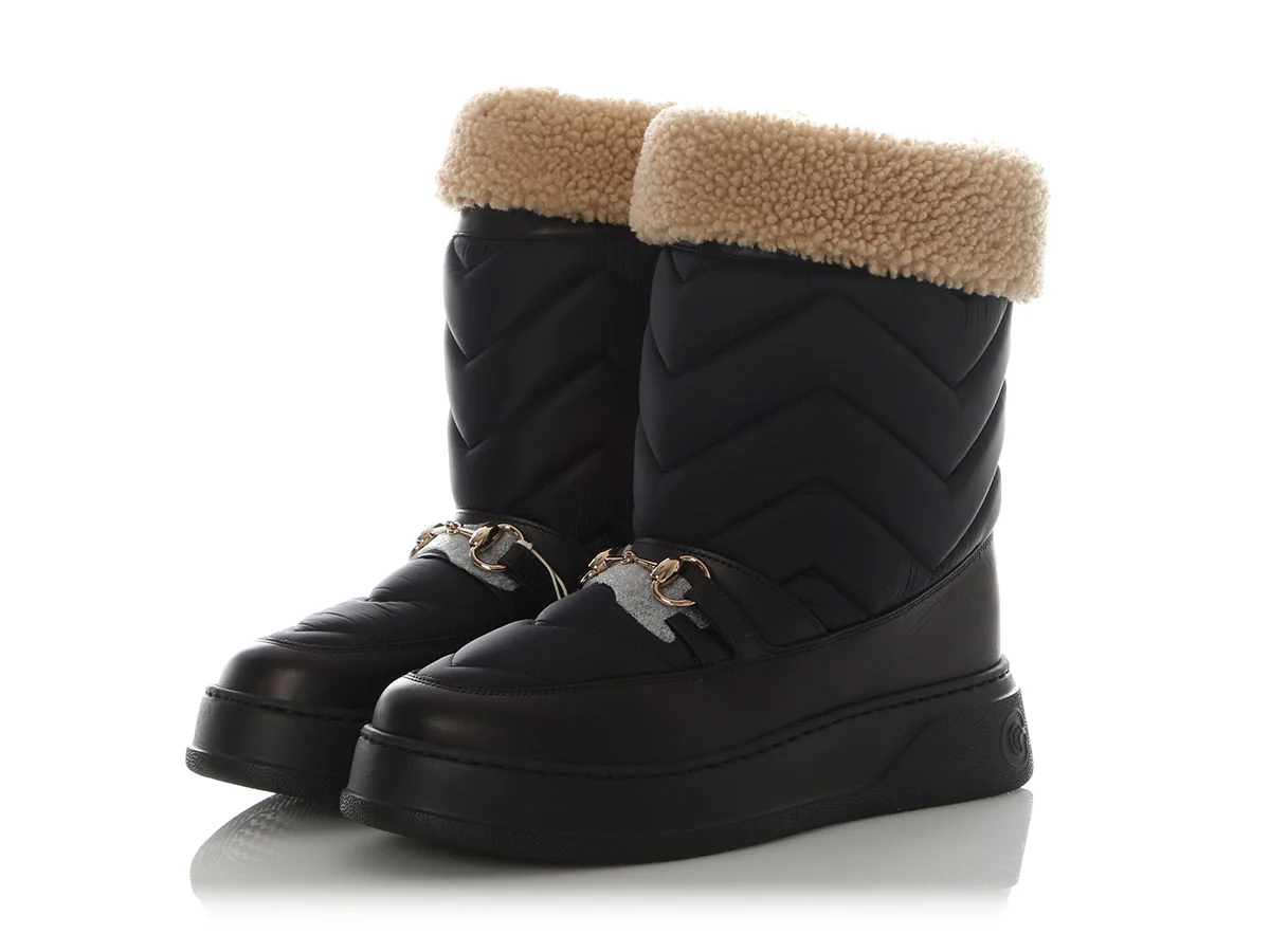 Gucci Black Nylon and Shearling Winter Boots - Image 3