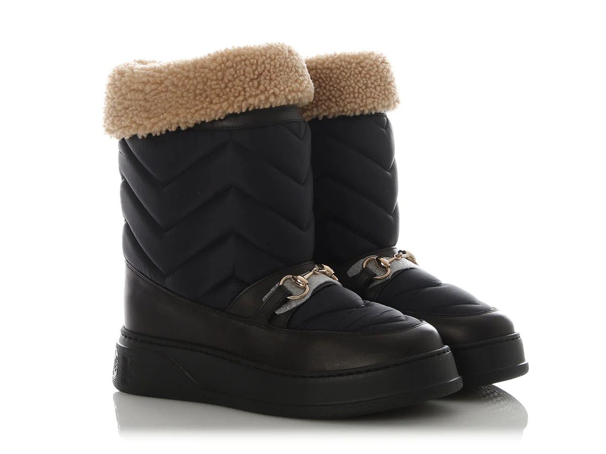Gucci Black Nylon and Shearling Winter Boots - Image 5
