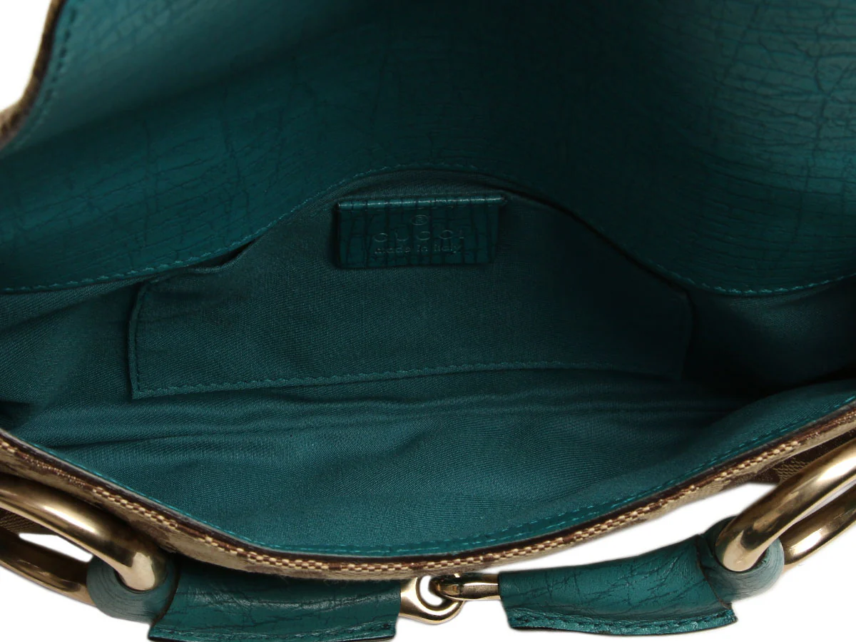 Gucci Small Teal and Monogram Horsebit Clutch - Image 8