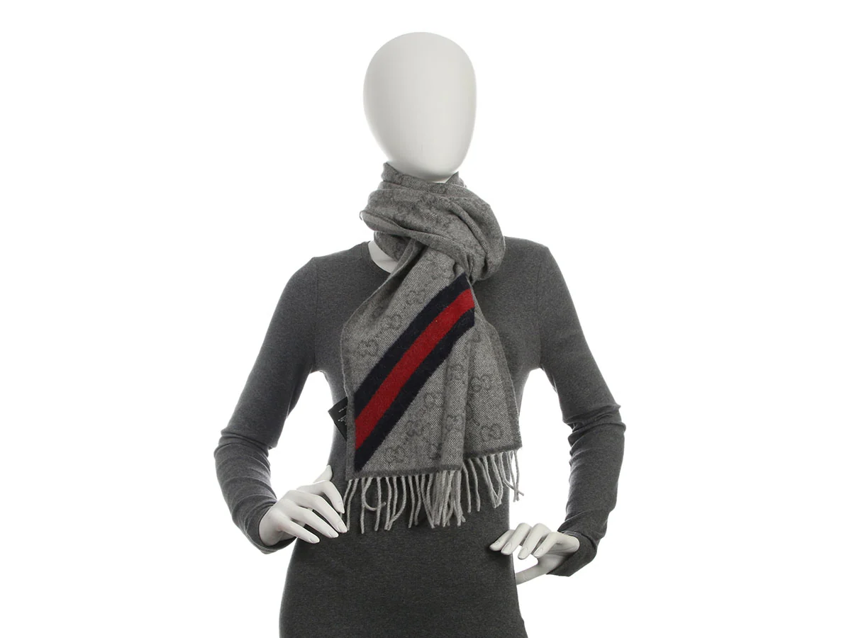 Gucci Gray GG Web Scarf - Image 4