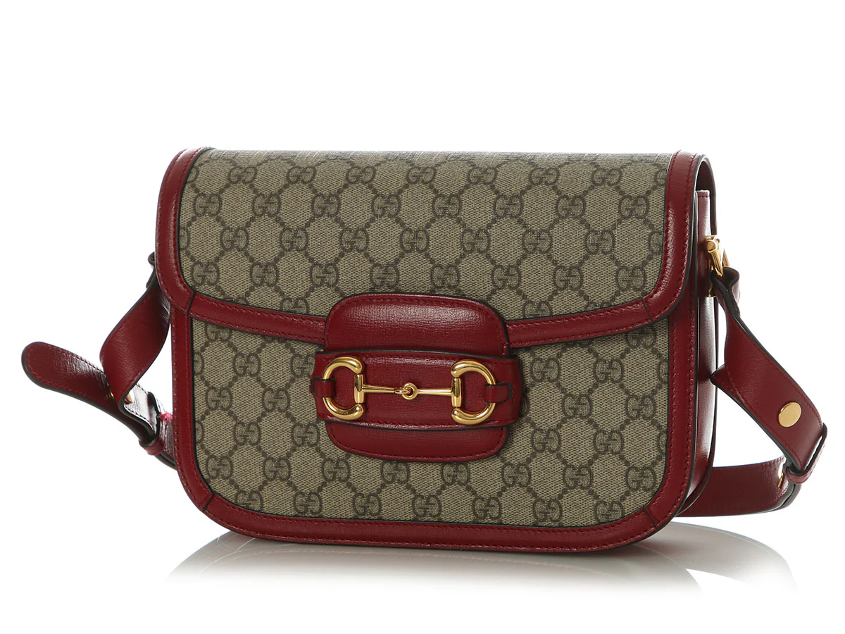 Gucci Red and Beige GG Supreme Horsebit 1955 Shoulder Bag - Image 2