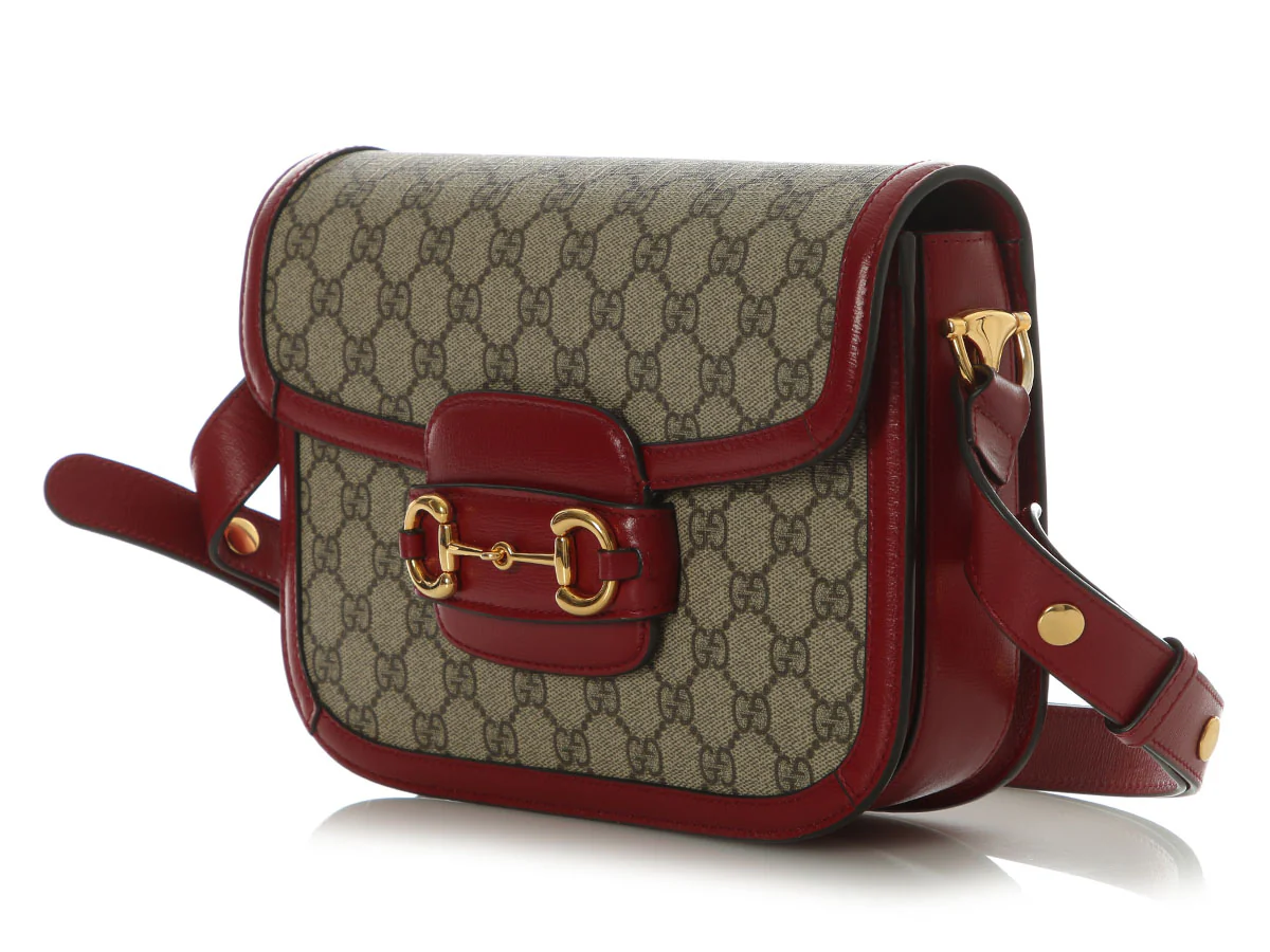 Gucci Red and Beige GG Supreme Horsebit 1955 Shoulder Bag - Image 3