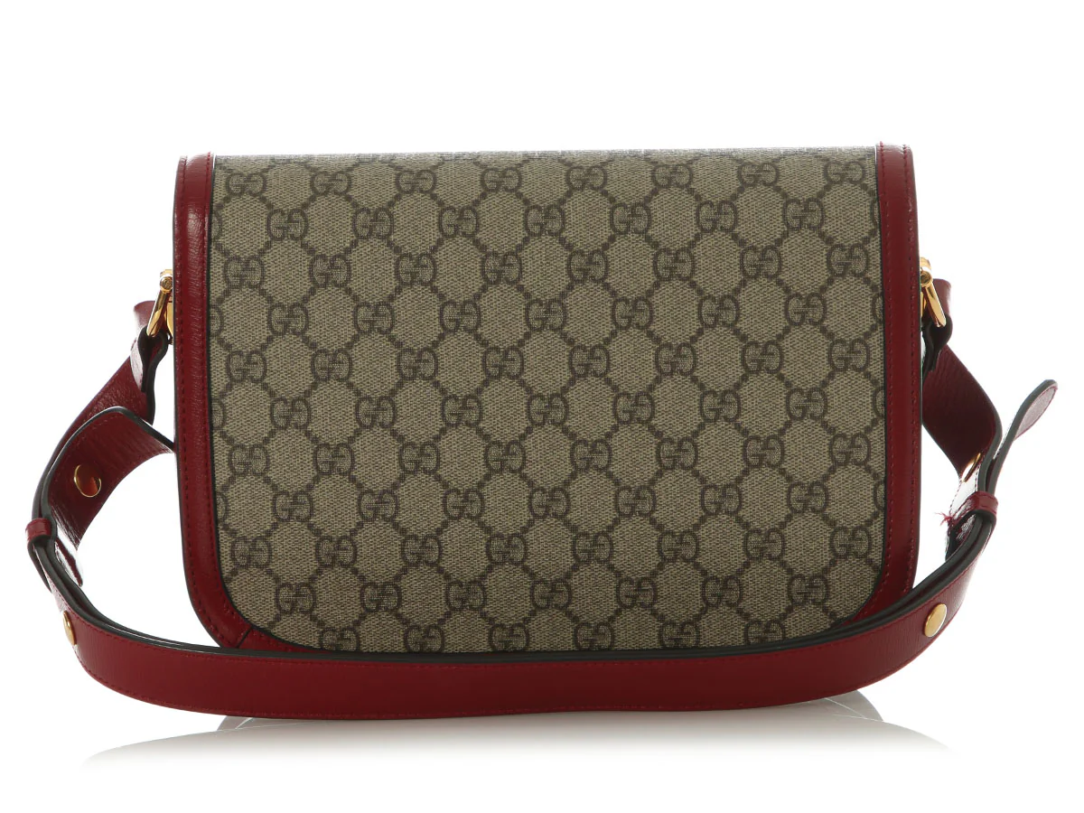 Gucci Red and Beige GG Supreme Horsebit 1955 Shoulder Bag - Image 4