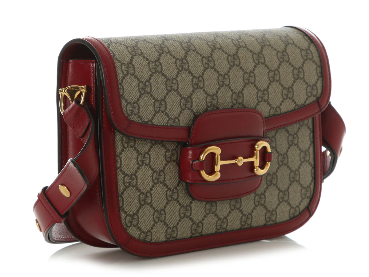 Gucci Red and Beige GG Supreme Horsebit 1955 Shoulder Bag - Image 5