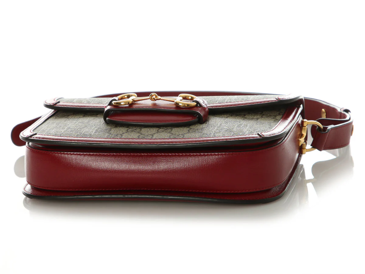 Gucci Red and Beige GG Supreme Horsebit 1955 Shoulder Bag - Image 6