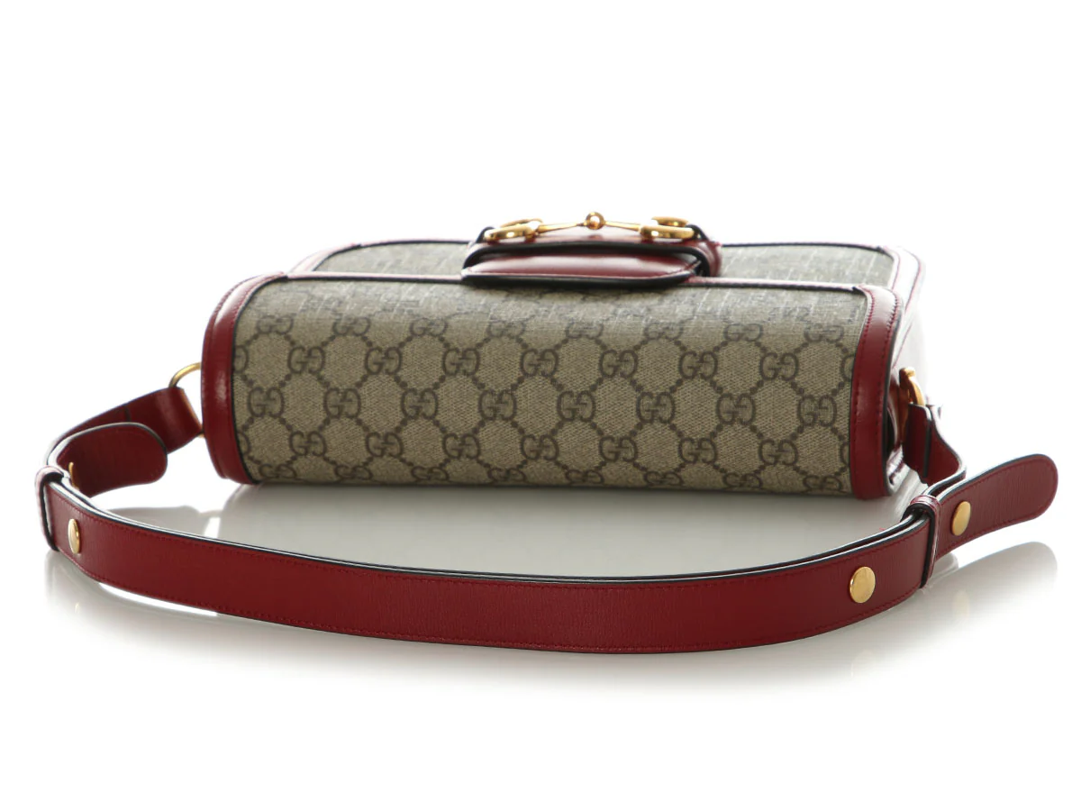 Gucci Red and Beige GG Supreme Horsebit 1955 Shoulder Bag - Image 7