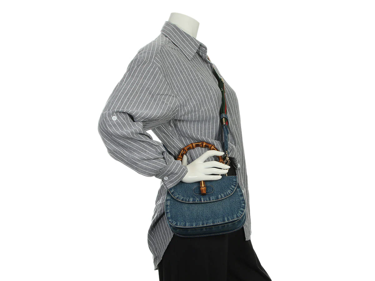 Gucci Small Denim Bamboo 1947 Top Handle Bag - Image 9