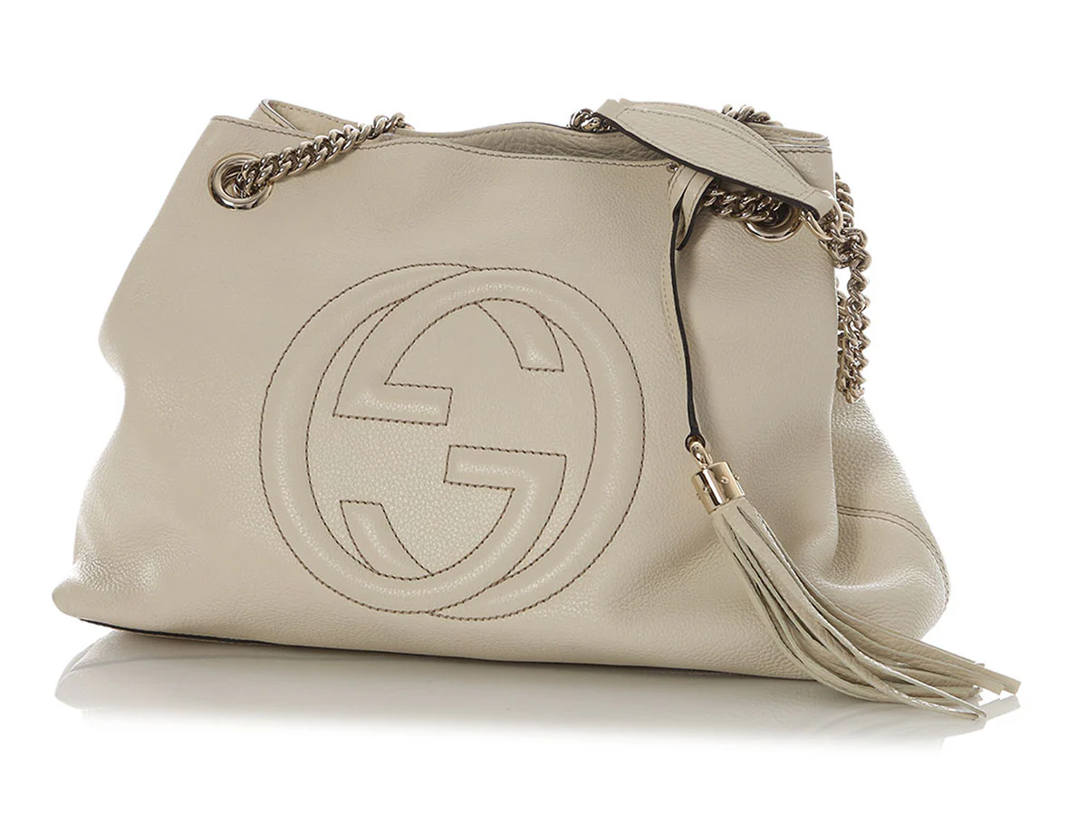 Gucci Medium Cream Pebbled Calfskin Soho Chain Shoulder Bag - Image 2