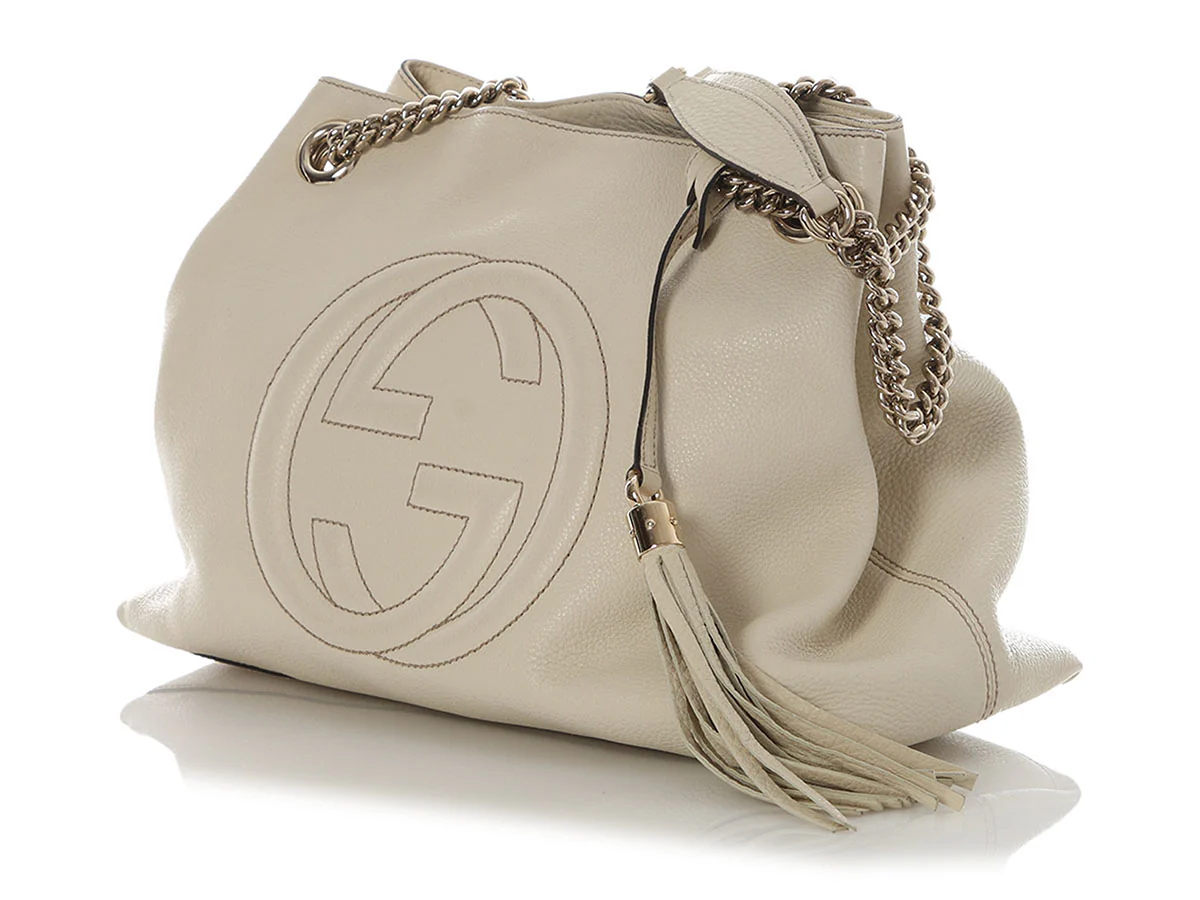 Gucci Medium Cream Pebbled Calfskin Soho Chain Shoulder Bag - Image 3