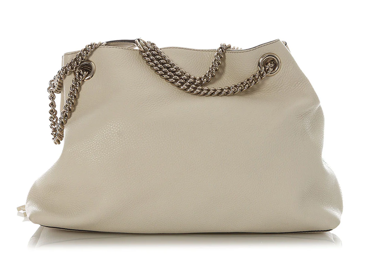 Gucci Medium Cream Pebbled Calfskin Soho Chain Shoulder Bag - Image 4