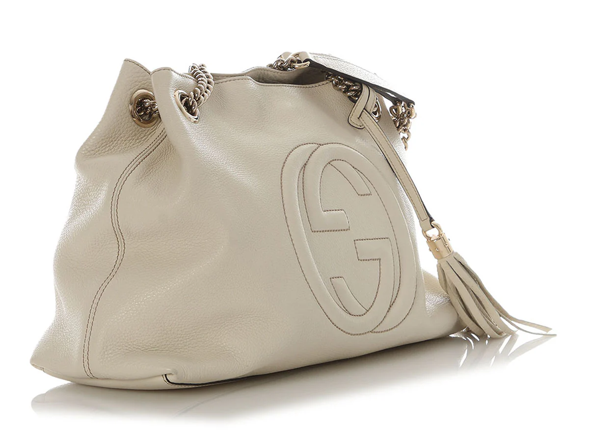 Gucci Medium Cream Pebbled Calfskin Soho Chain Shoulder Bag - Image 5