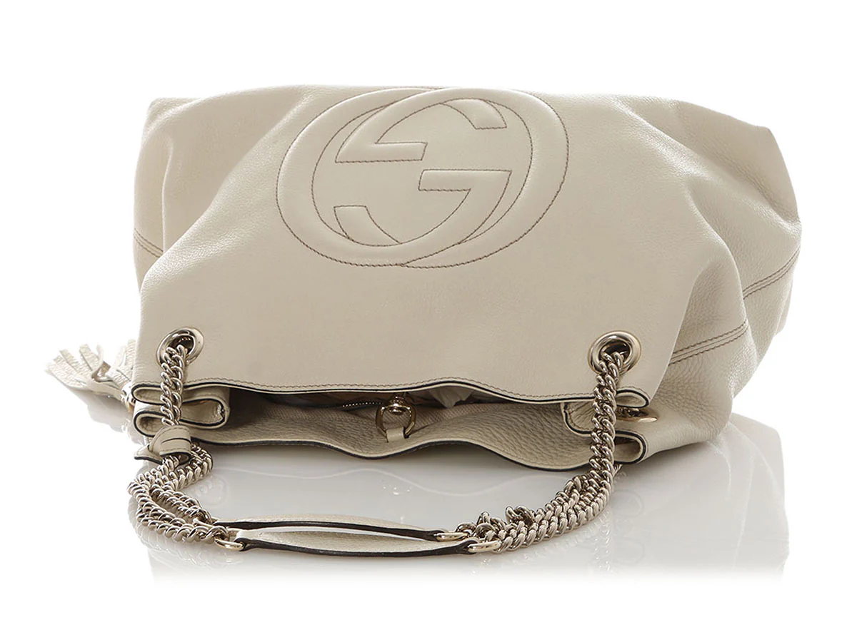 Gucci Medium Cream Pebbled Calfskin Soho Chain Shoulder Bag - Image 7