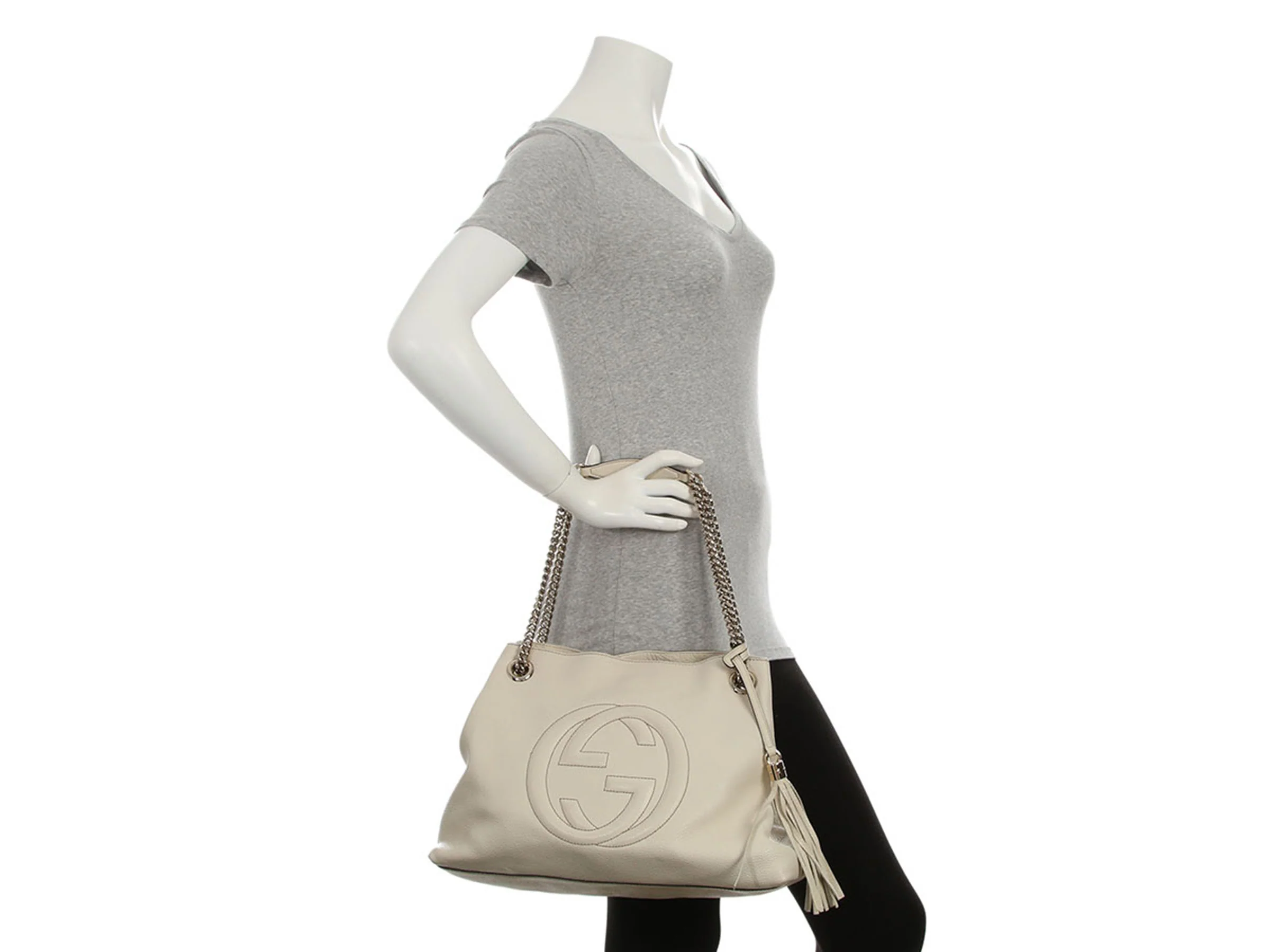 Gucci Medium Cream Pebbled Calfskin Soho Chain Shoulder Bag - Image 9