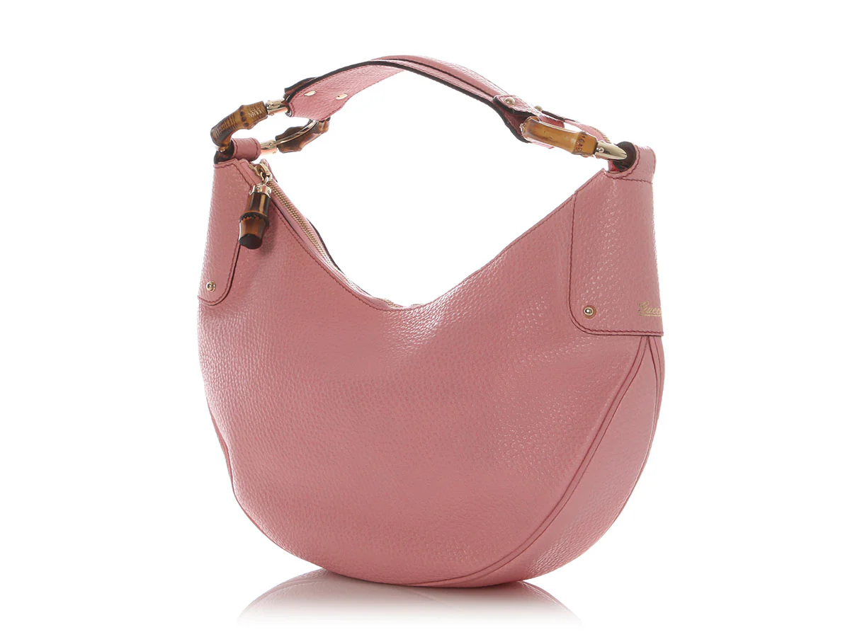 Gucci Medium Pink Leather Bamboo Ring Hobo - Image 3