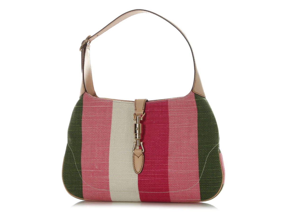 Gucci Merida Pink Canvas Striped Jackie O - Image 2