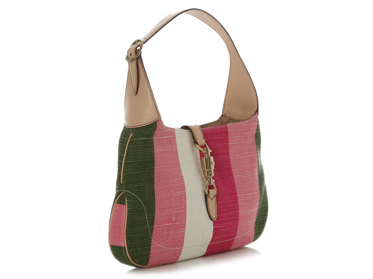 Gucci Merida Pink Canvas Striped Jackie O - Image 5