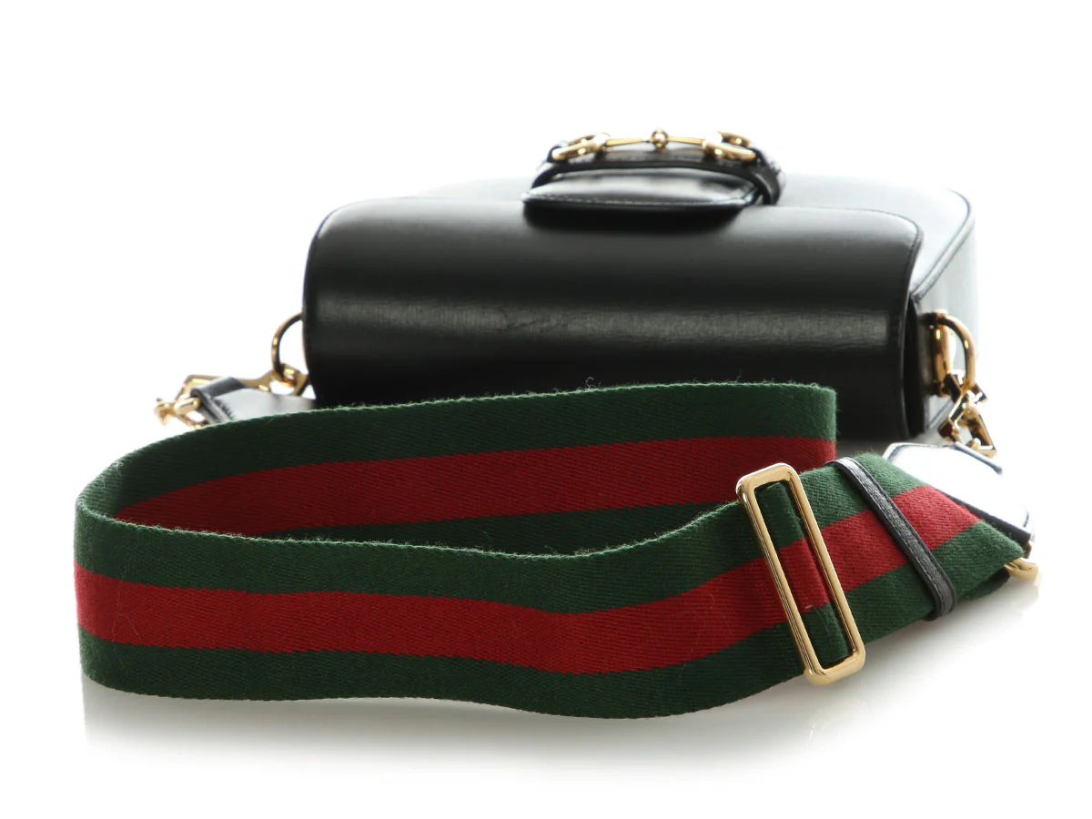 Gucci Mini Black Azalea Calfskin Web Horsebit 1955 Shoulder Bag - Image 7