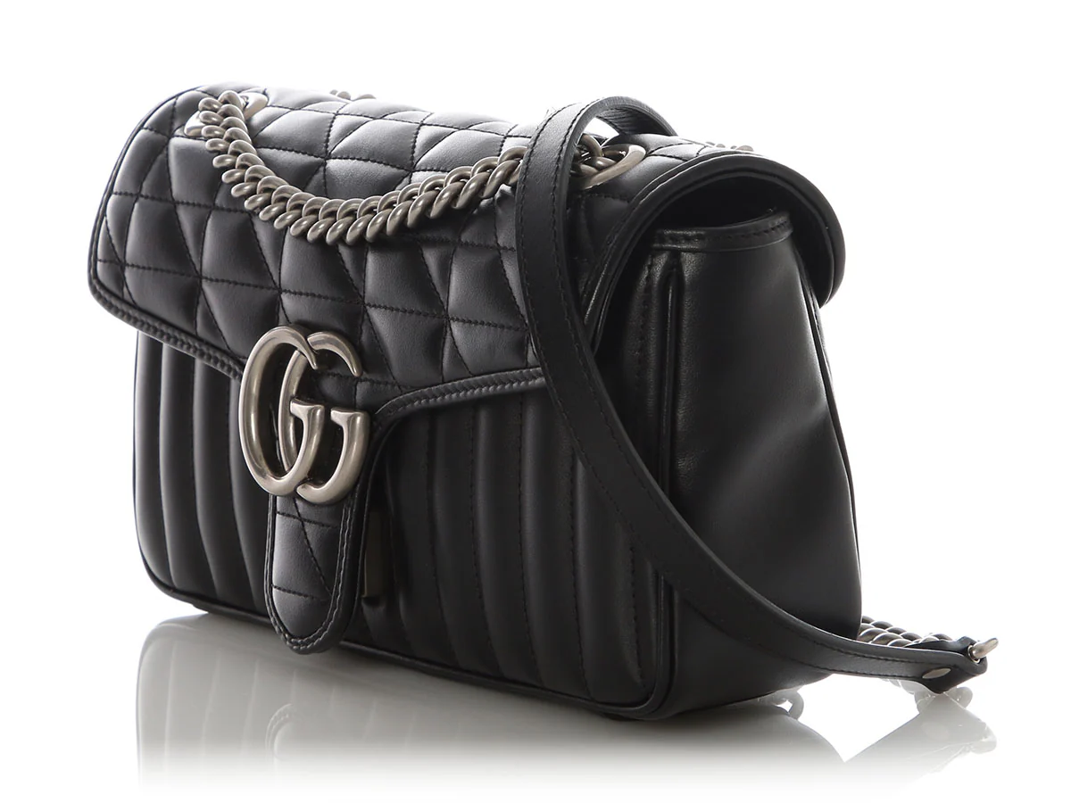 Gucci Small Black Quilted Leather Marmont Handbag - Image 3