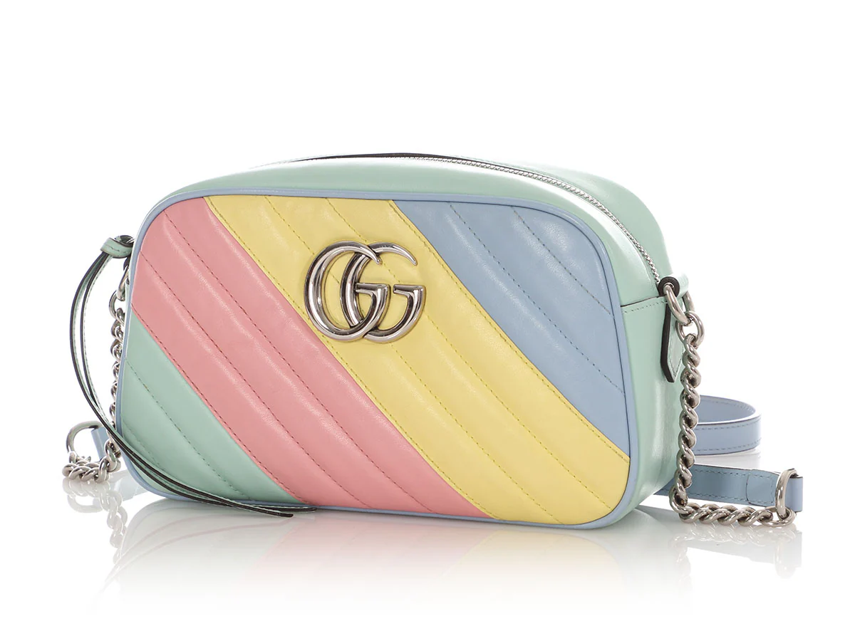 Gucci Small Pastel Diagonal Quilt GG Marmont Camera Bag - Image 3