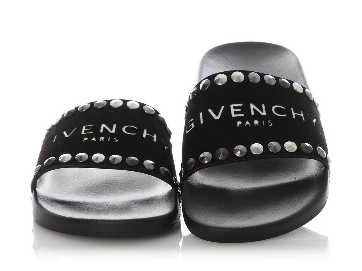 Givenchy Black Logo Studded Slides - Image 2