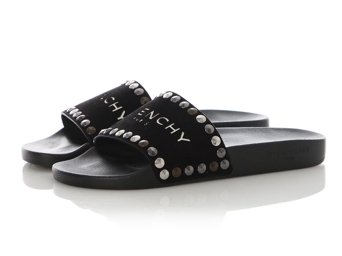 Givenchy Black Logo Studded Slides - Image 3