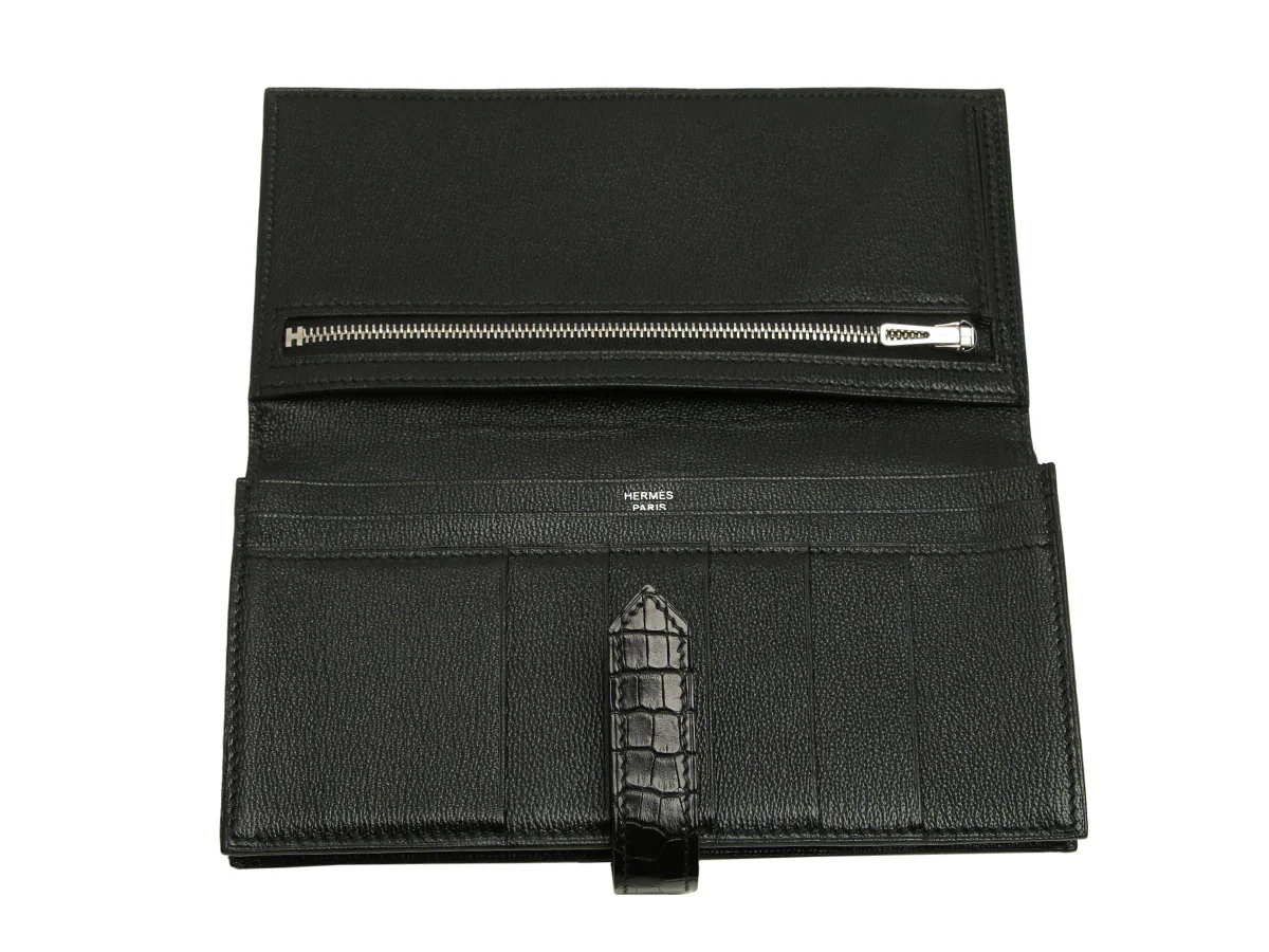 Hermès Black Matte Alligator Béarn Wallet - Image 9