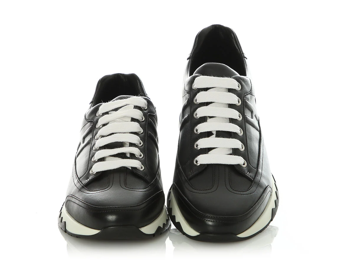 Hermès Black Leather Trail Sneakers - Image 2