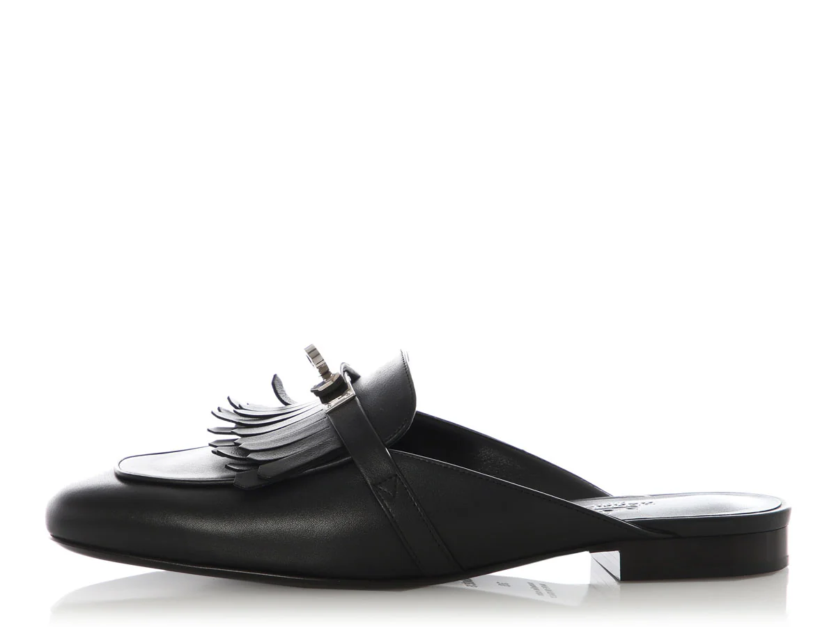 Hermès Black Loafer Slides