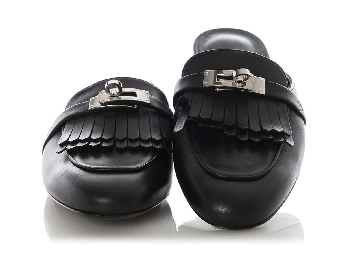 Hermès Black Loafer Slides - Image 2