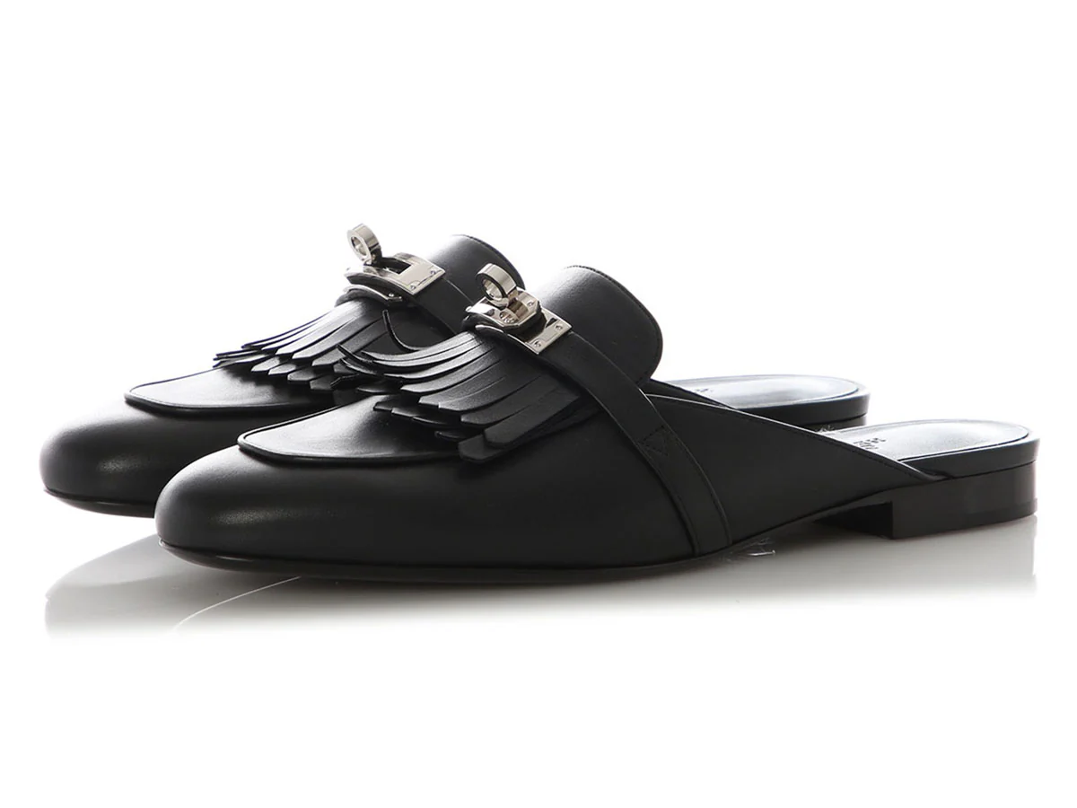Hermès Black Loafer Slides - Image 4