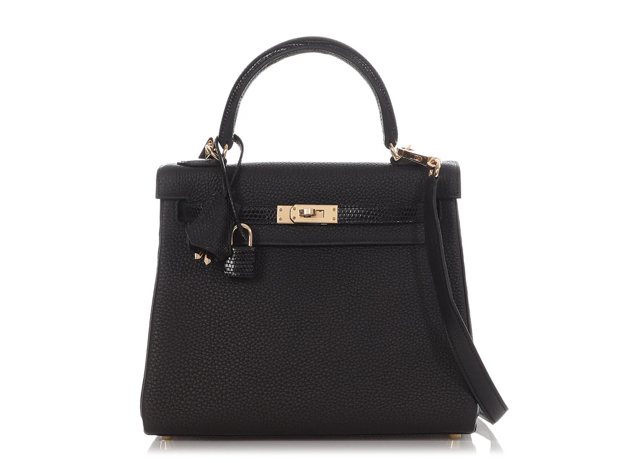 Hermès Black Togo and Lizard Kelly Touch 25