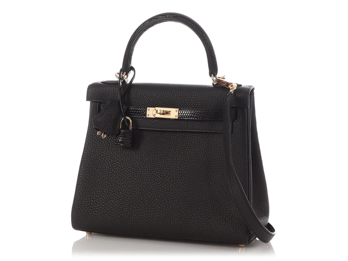 Hermès Black Togo and Lizard Kelly Touch 25 - Image 2