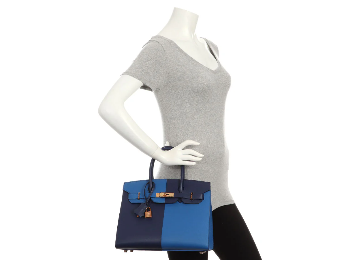 Hermès Bleu Zellige and Bleu Saphir Epsom Casaque Birkin Sellier 30 - Image 12