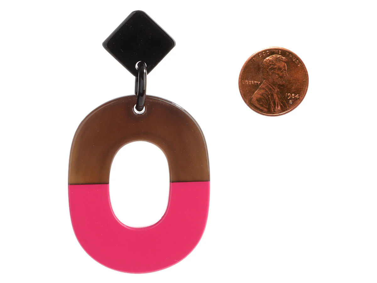 Hermès Buffalo Horn and Pink Lacquered Wood Isthme Pierced Drop Earrings - Image 5