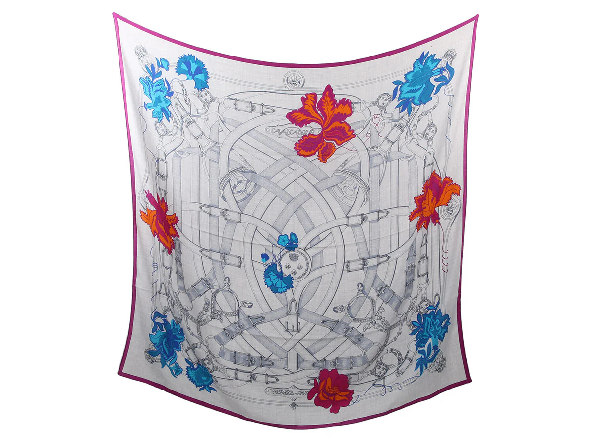 Hermès Cavalcadour Fleuri Cashmere Silk Shawl 140cm