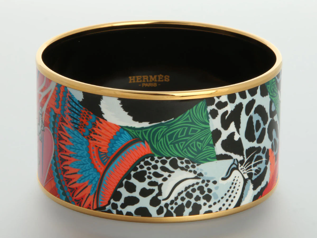Hermès Extra Wide Jaguar Quetzal Enamel Bangle - Image 2